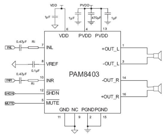 PAM8403 Circuit
